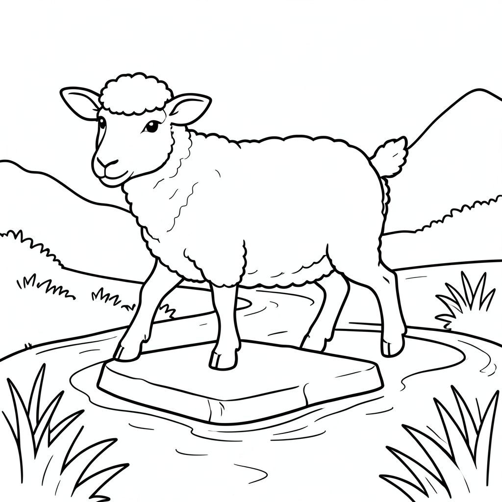 solo, chủ đề đơn, một đầu, hai mắt, hai tai, bốn chân, một đuôi, tỷ lệ tự nhiên, quy mô thích hợp trong môi trường, đúng giải phẫu, Cừu, bước đệm, suối, nông, nhẹ nhàng, con đường, đơn giản, sạch sẽ, lý lịch, phong cảnh, tự nhiên, trang màu, nghệ thuật đường, nền trắng, solo, chủ đề đơn, đúng về mặt giải phẫu, giải phẫu hoàn hảo