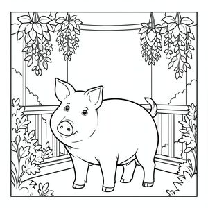 solo, chủ đề đơn, một đầu, hai mắt, hai tai, bốn chân, một đuôi, tỷ lệ tự nhiên, quy mô thích hợp trong môi trường, đúng giải phẫu, con lợn, Ban công, cây xanh, cây treo, vườn, mềm mại, nền đơn giản, dọn dẹp, nội thất trắng, yên bình, yên tĩnh, trang màu, nghệ thuật đường, nền trắng, solo, chủ đề đơn, đúng về mặt giải phẫu, giải phẫu hoàn hảo