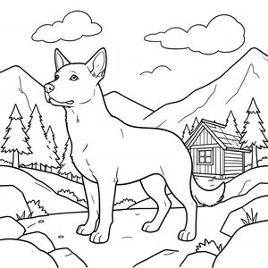 solo, chủ đề đơn, một đầu, hai mắt, hai tai, bốn chân, một đuôi, tỷ lệ tự nhiên, quy mô thích hợp trong môi trường, đúng giải phẫu,, thung lũng núi, cabin nhỏ, hút thuốc, gỗ, đơn giản, sạch sẽ, u ám, cây cối xa, địa hình đá, nhỏ, trang màu, nghệ thuật đường, nền trắng, solo, chủ đề đơn, đúng về mặt giải phẫu, giải phẫu hoàn hảo