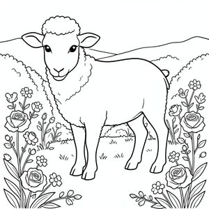 solo, chủ đề đơn, một đầu, hai mắt, hai tai, bốn chân, một đuôi, tỷ lệ tự nhiên, quy mô thích hợp trong môi trường, đúng giải phẫu, Cừu, Làn đường, hàng rào, hoa hồng, hoa dại, yên tĩnh, đơn giản, sạch sẽ, lý lịch, phong cảnh, nhỏ, trang màu, nghệ thuật đường, nền trắng, solo, chủ đề đơn, đúng về mặt giải phẫu, giải phẫu hoàn hảo