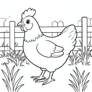 solo, một con chim, một đầu, hai mắt, một mỏ, hai cánh, hai chân, một đuôi, tỷ lệ tự nhiên, quy mô thích hợp trong môi trường, đúng giải phẫu, gà, bãi cừu, hàng rào, cỏ khô, đơn giản, sạch sẽ, lý lịch, bằng gỗ, nhỏ, hòa bình, tô màu, nghệ thuật đường, nền trắng, solo, chủ đề đơn, chính xác về mặt giải phẫu, giải phẫu hoàn hảo