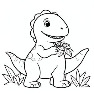 Khủng long mỉm cười ăn lá, phác thảo đơn giản, trang tô màu có thể in cho trẻ em
