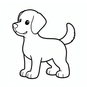"Chó con vẫy đuôi hạnh phúc, phác thảo hoạt hình, tranh tô màu có thể in cho trẻ em"
