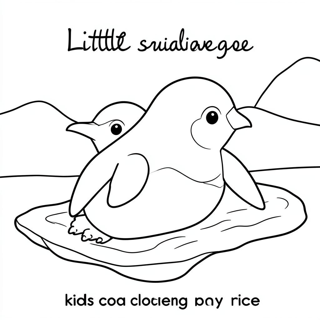 "Chim cánh cụt nhỏ trượt trên băng, nghệ thuật hoạt hình, tranh tô màu trẻ em"