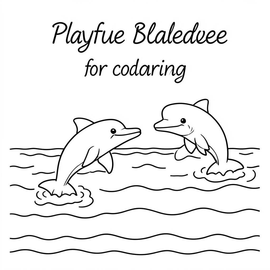 "Cá heo tinh nghịch nhảy trên biển, phác thảo hoạt hình đơn giản để tô màu"