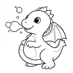 Bong bóng thở rồng thân thiện, phong cách hoạt hình, tranh tô màu trẻ em "