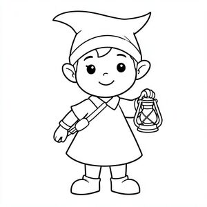 Yêu tinh dễ thương cầm đèn lồng, nghệ thuật đường nét đen trắng cho trẻ em"

