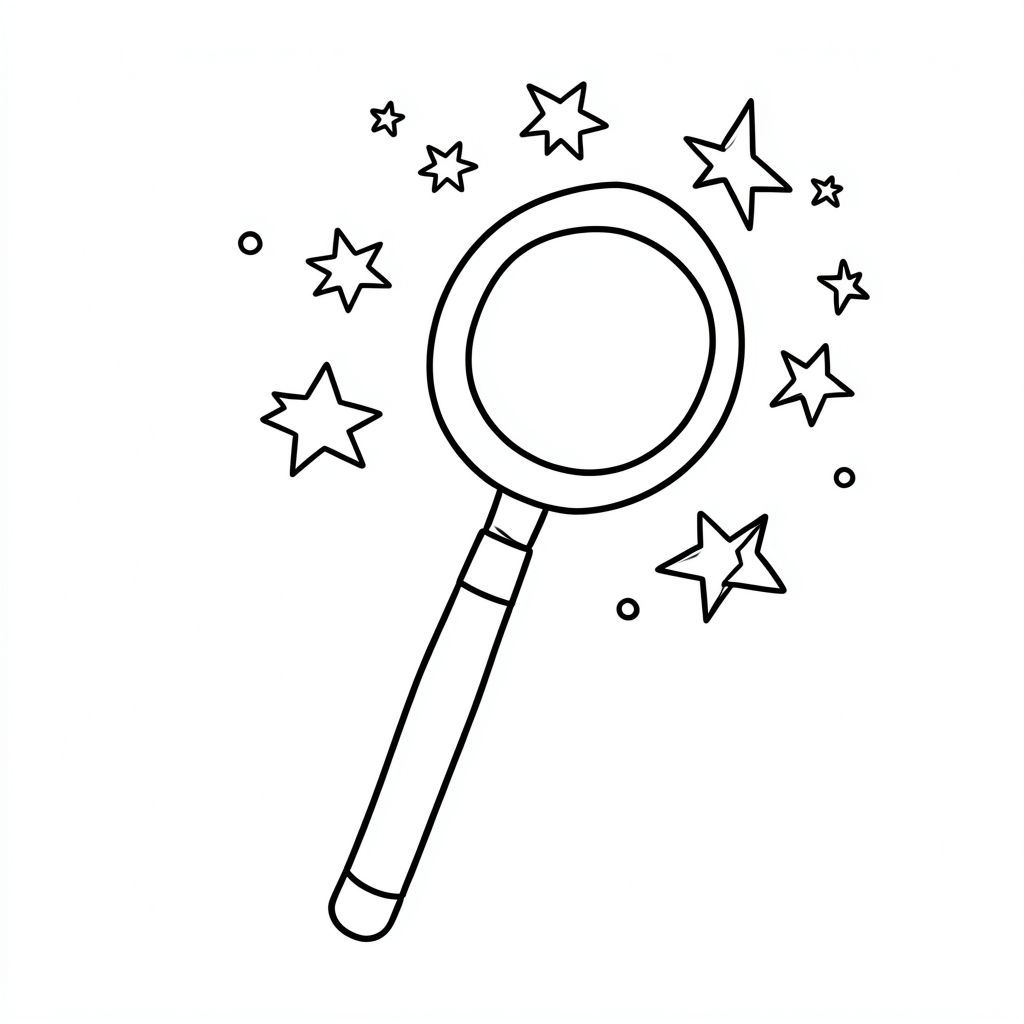Đũa thần với các ngôi sao và lấp lánh, nghệ thuật đường nét đơn giản, tranh tô màu trẻ em" 