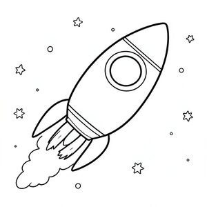 Tàu tên lửa thân thiện bay trong không gian, phác thảo đơn giản cho trẻ em"