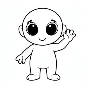 Người ngoài hành tinh dễ thương vẫy tay xin chào, nghệ thuật đường nét hoạt hình, tranh tô màu trẻ em "