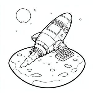 Tàu vũ trụ hạ cánh trên mặt trăng, phong cách hoạt hình, trang tô màu có thể in được"