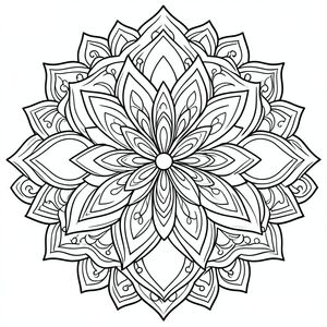 Tranh tô màu rất sáng tạo, thiết kế mandala đối xứng, nghệ thuật đường nét đen trắng, đường viền dày, không đổ bóng