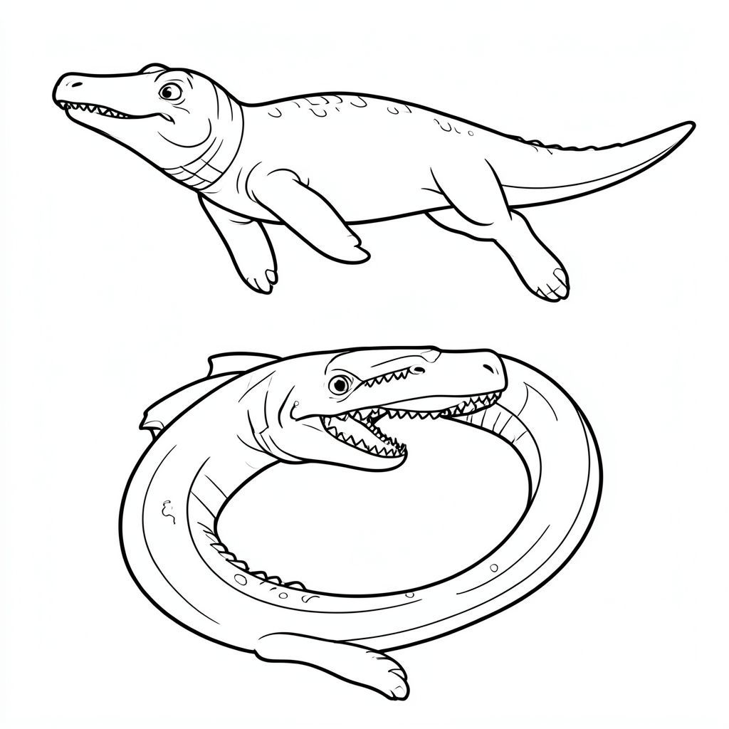 Mosasaurus swimming above while Megalodon circles below preparing to attack.