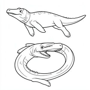 Mosasaurus swimming above while Megalodon circles below preparing to attack.