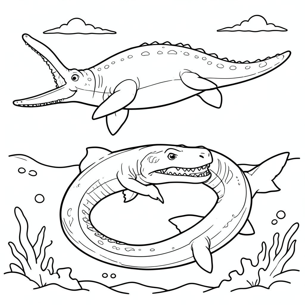 Mosasaurus swimming above while Megalodon circles below preparing to attack IN OCEAN