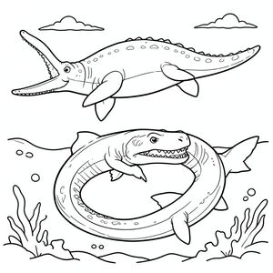 Mosasaurus swimming above while Megalodon circles below preparing to attack IN OCEAN