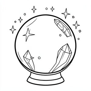 Magic crystal ball with sparkles, simple outline for kids coloring”