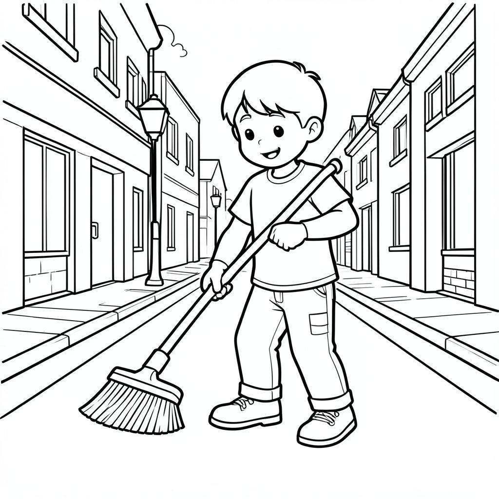 cleaner sweeping the streets