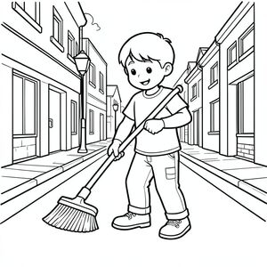 cleaner sweeping the streets