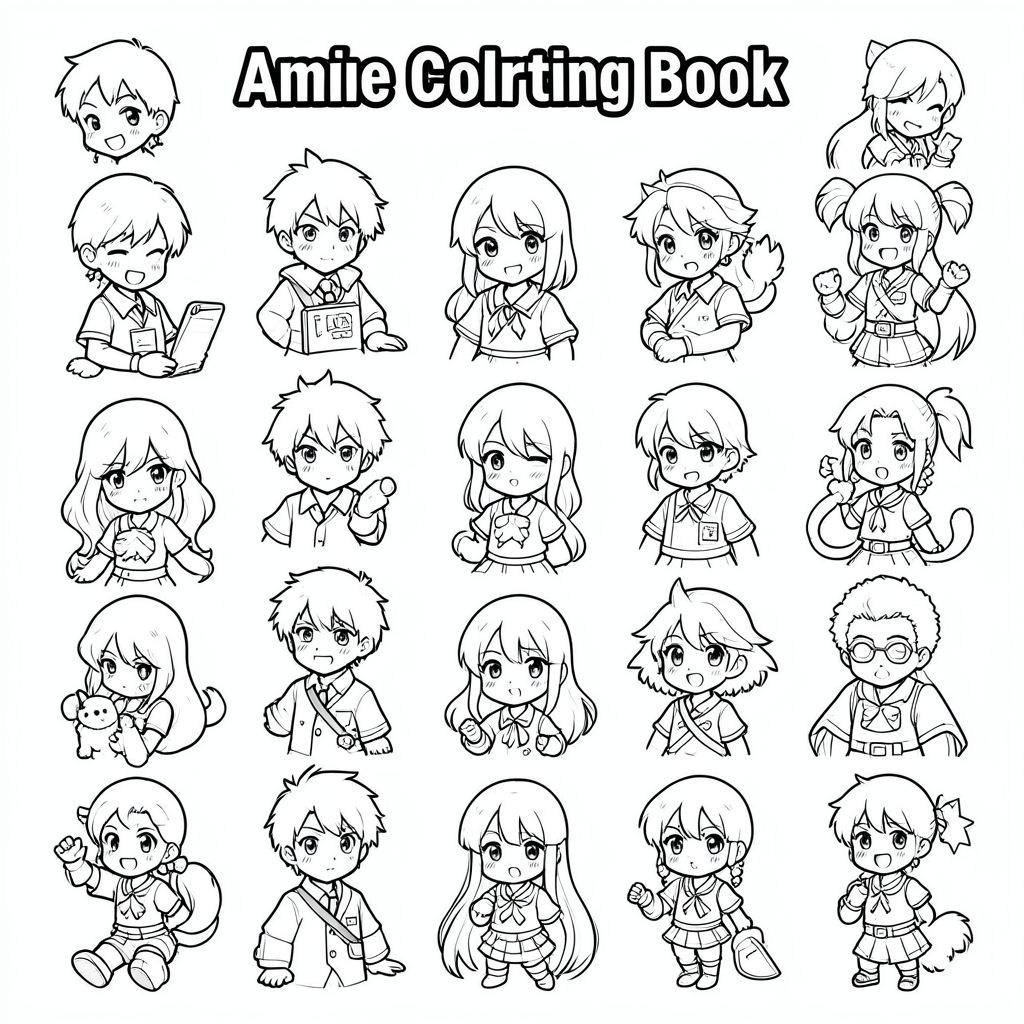 Tạo một cuốn sách tô màu anime 100 trang cho trẻ em và thanh thiếu niên.

Mỗi trang phải chứa:
- Một nhân vật theo phong cách anime độc đáo (bé trai, bé gái, nhân vật giả tưởng, động vật, chiến binh, cuộc sống học đường, v.v.)
- Nghệ thuật đường nét đen trắng sạch sẽ
- Không đổ bóng, không màu sắc
- Đường viền dày và rõ ràng để dễ dàng tô màu
- Chi tiết đơn giản đến trung bình (không quá phức tạp)

Phong cách:
- Phong cách anime Nhật Bản
- Khuôn mặt dễ thương, biểu cảm
- Tư thế năng động

Bao gồm:
- Nhiều chủ đề (trường học, giả tưởng, phiêu lưu, phép thuật, cuộc sống hàng ngày, phong cách chibi)
- Các ký tự khác nhau trên mỗi trang (không lặp lại)

Định dạng sách:
- 8,5 x 11 inch
- Độ phân giải cao (300 DPI)
- Nền trắng
- Một hình ảnh mỗi trang

Đồng thời tạo:
- Bìa đơn giản theo phong cách anime (đen trắng)
- Tiêu đề: "Sách tô màu Anime"
- Xuất dưới dạng một tệp PDF duy nhất sẵn sàng để in Làm cho tất cả các hình minh họa thân thiện với trẻ em, sạch sẽ và phù hợp để tô màu sách được bán trên Amazon KDP.