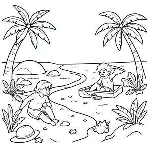  Create me a coloring picture of adventures on the beach for kids color book