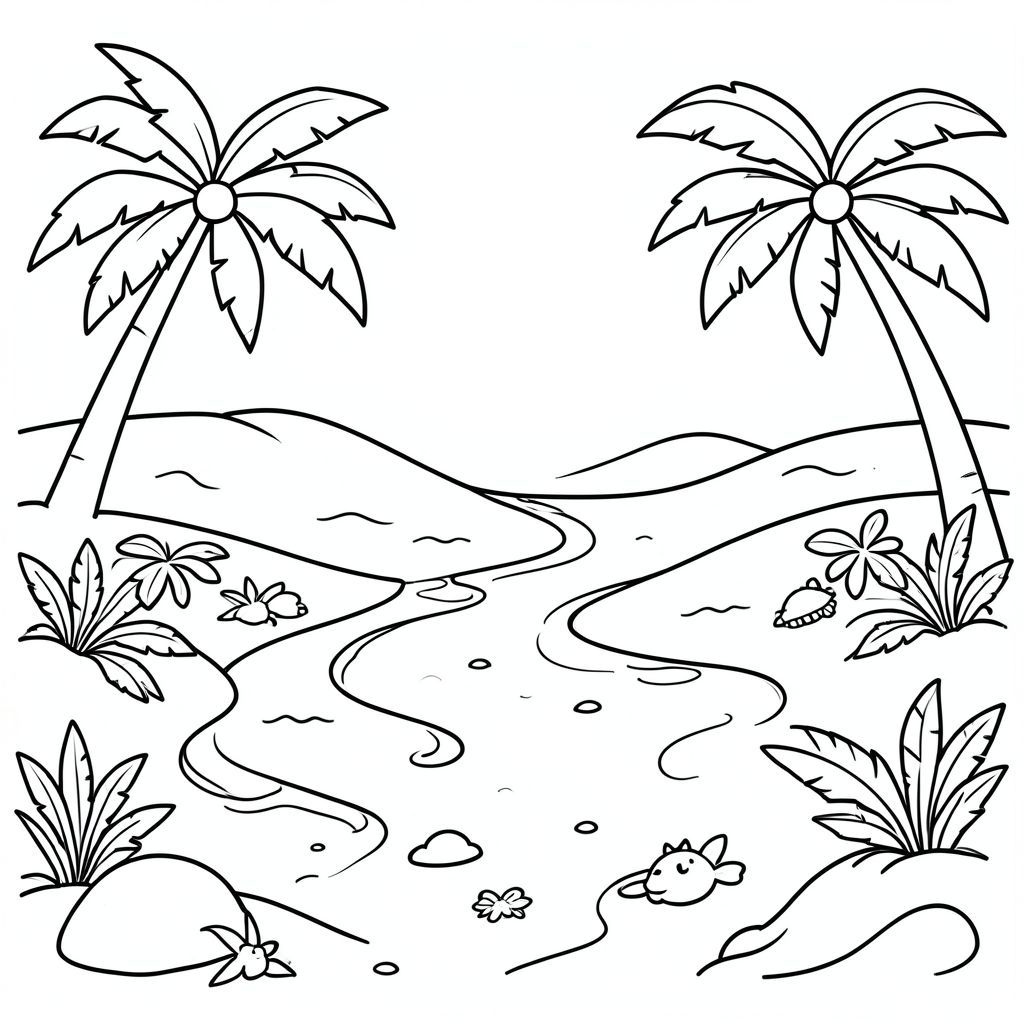 Create beach adventure coloring page with little more detail