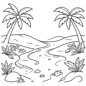 Create beach adventure coloring page with little more detail