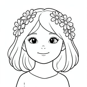 a girl face with  margarets in  hair
