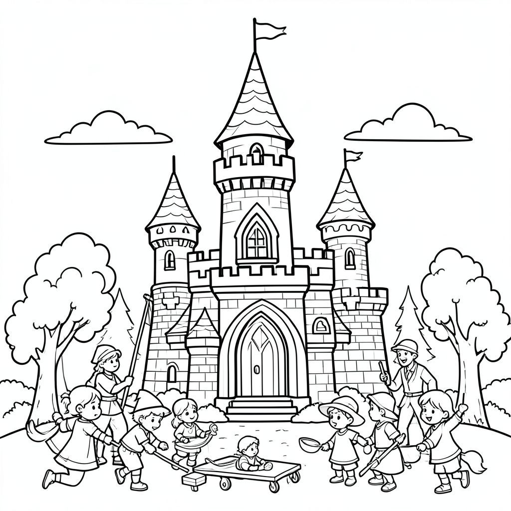 The children's complex with a tower is a real castle for little knights and princesses.  Such constructions develop imagination and become the center of role-playing games.  Kids can play pirates, knights, or explorers.