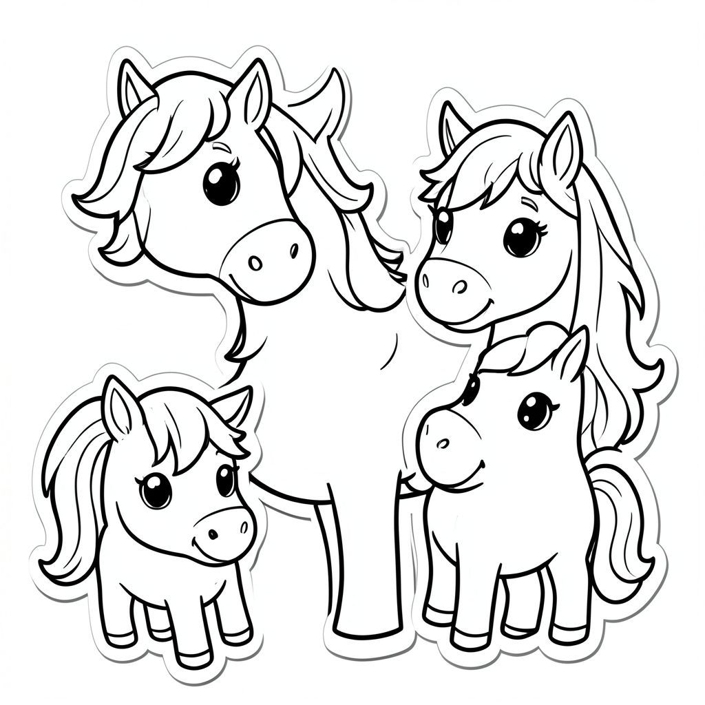 Make me a sticker with adorable chibi horses

