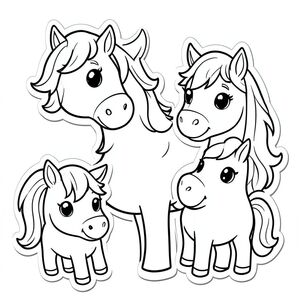 Make me a sticker with adorable chibi horses
