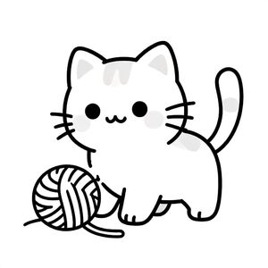 cute cat playing with a ball of yarn,simple coloring book,plack and white ,bold lines,no shading ,for kids