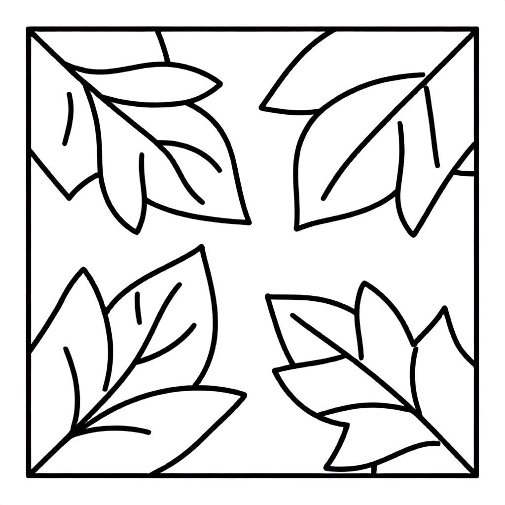 Repeating leaf pattern with flowing curves, simple design, black and white, bold thick lines, no shading, coloring page