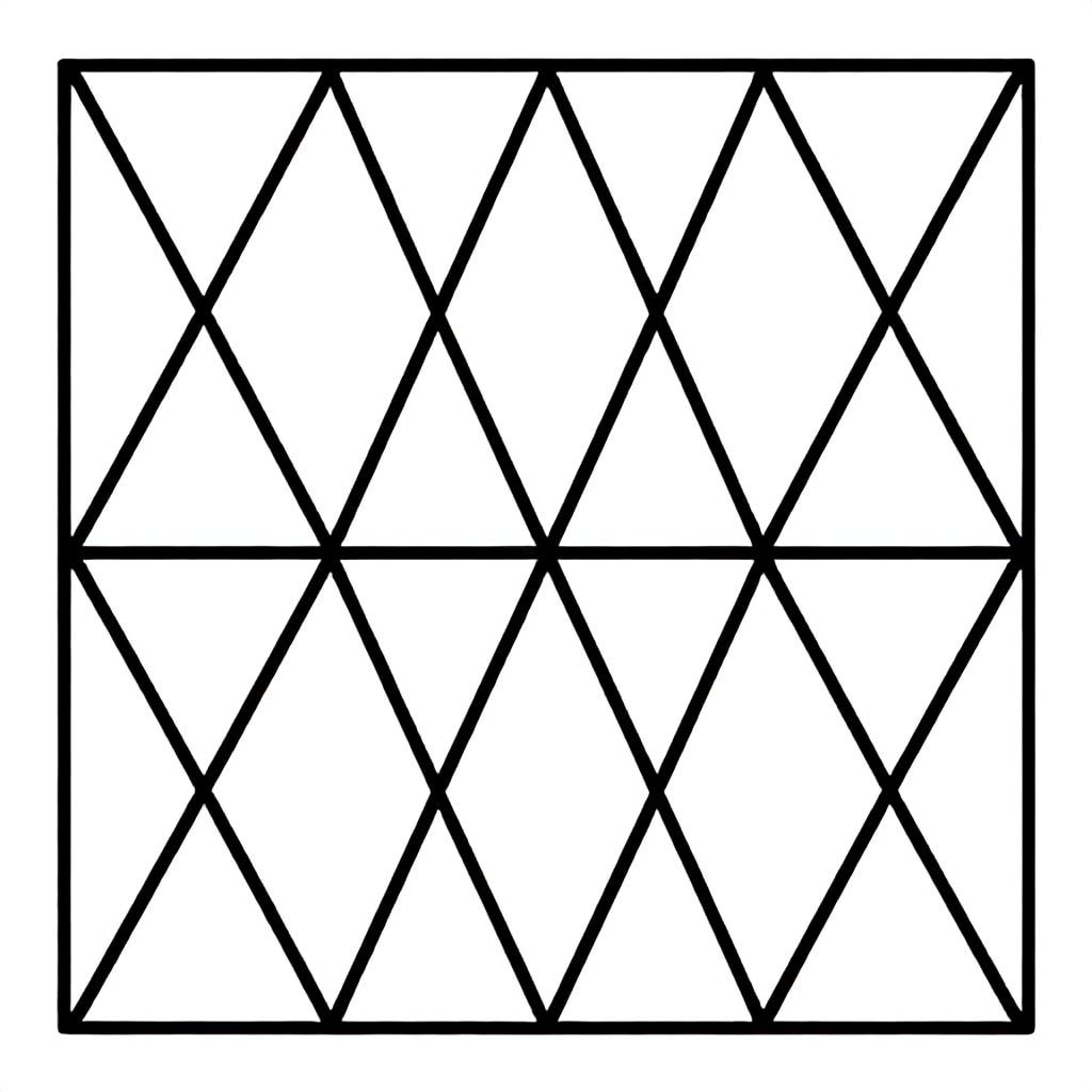 Geometric triangle pattern with repeating shapes, bold thick outlines, black and white