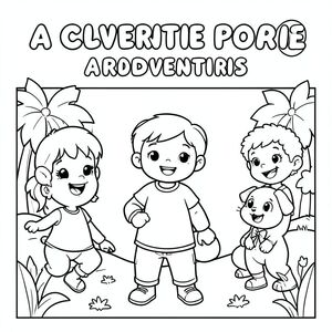i want a cover page for three kids adventure kids friendly in a cute style