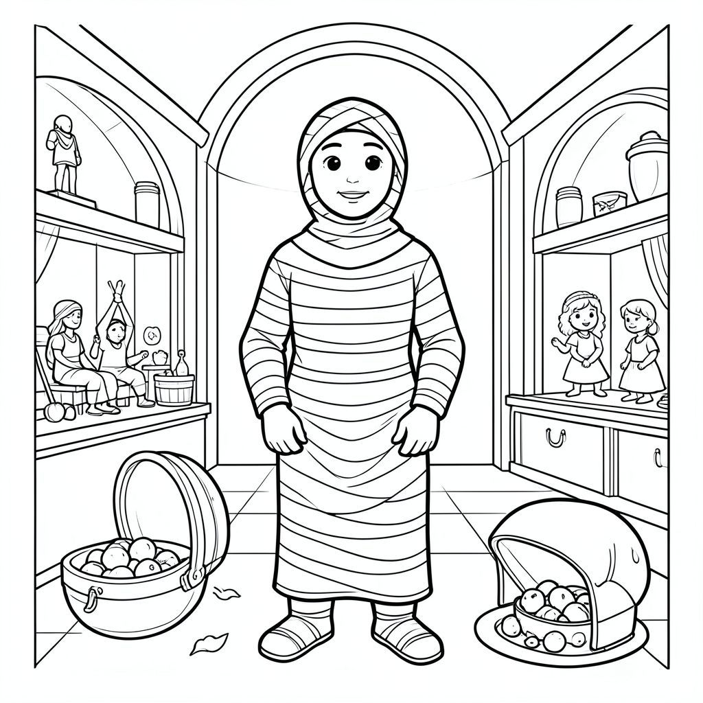 Xác ướp trong bảo tàng, kho báu, tranh tô màu đơn giản cho trẻ em