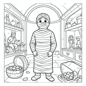 Xác ướp trong bảo tàng, kho báu, trang tô màu đơn giản cho trẻ em về cuốn sách từ Geronimo Stilton de xác ướp không tên