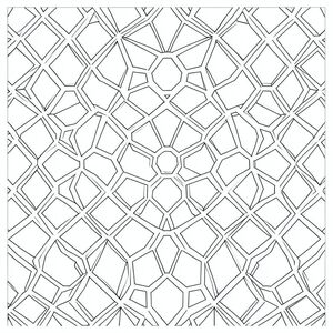 Tạo một trang sách tô màu chất lượng cao với hoa văn hình học lặp lại liền mạch. Thiết kế phải sạch sẽ, cân bằng và đẹp mắt về mặt thị giác, tương tự như nghệ thuật đường nét trừu tượng hiện đại và các mẫu tessellation. 

Phong cách: 
- Chỉ nghệ thuật đường nét đen trắng (không màu, không đổ bóng)
- Các đường vector sắc nét, mượt mà
- Độ dày đường trung bình (không quá mỏng, không quá dày)
- Phong cách hình học tối giản và hiện đại
- Không có độ dốc, không có kết cấu

Yêu cầu mẫu: 
- Mẫu lặp lại liền mạch bao phủ toàn bộ trang
- Bố cục đối xứng hoặc tessellated
- Lấy cảm hứng từ tổ ong, hình dạng lồng vào nhau, hoa văn ảo ảnh quang học hoặc hình học trừu tượng
- Khoảng cách nhất quán giữa các dòng để dễ dàng tô màu
- Tránh các chi tiết quá phức tạp; giữ nó phù hợp với lứa tuổi 10+

Thiết lập trang: 
- Nền trắng
- Mô hình căn giữa và phân bố đều
- Không văn bản, không hình mờ, không viền
- Độ phân giải cao (300 DPI)
- Hướng dọc (8,5 x 11 inch)

Mục tiêu: 
Thiết kế phải thư giãn và thú vị khi tô màu, với các hình dạng hài lòng lặp đi lặp lại để tạo ra một mẫu hấp dẫn trực quan mà không làm người dùng choáng ngợp.