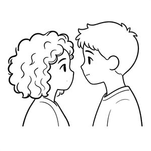 Tranh tô màu cặp đôi đen Tóc xoăn phác thảo thực tế và đối mặt với nhau
