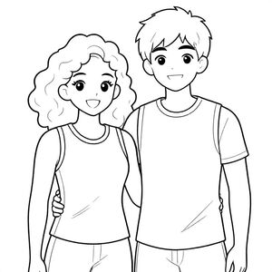 Tranh tô màu cặp đôi màu đen tóc xoăn thực tế và trong highscool
Cả hai đều mặc trang phục thể thao 