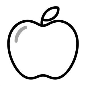 A simple, cute, cartoon-style apple for kids aged 3 to 6 years, bold thick outlines, clean white background, large shapes for easy coloring, no text, no shading, kid-friendly illustration, centered on the page