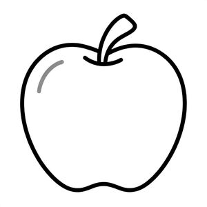 Realistic Minimalist style apple for kids aged 3 to 6 years, thick black outlines, simple large shapes, plain white background, easy to color, no text, centered