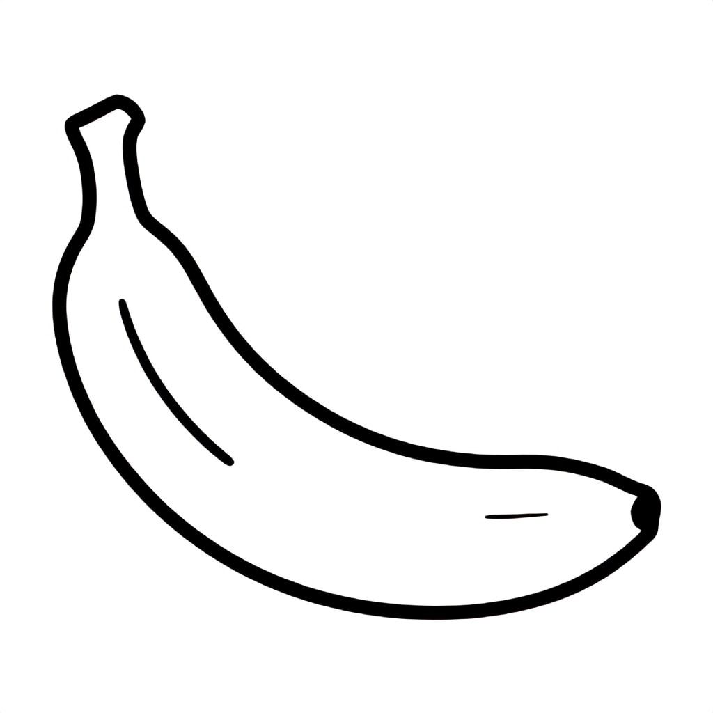 Realistic Minimalist banana for kids aged 3 to 6 years, bold thick black outlines, simple large shapes, plain white background, easy to color, no text, centered