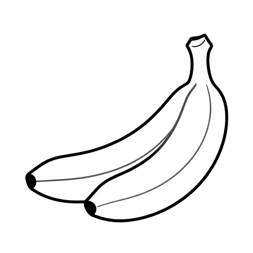 Realistic Minimalist banana for kids aged 3 to 6 years, thick black outlines, simple large shapes, plain white background, easy to color, no text, centered
