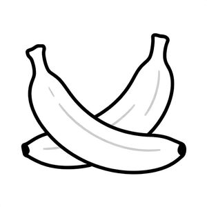 Simple stylized banana for kids aged 3 to 6 years, thick black outlines, large simple shapes, plain white background, centered on the page, easy to color, no text, no shading, kid-friendly illustration