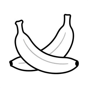 Simple Minimalist banana for kids aged 3 to 6 years, thick black outlines, large simple shapes, plain white background, centered on the page, easy to color, no text, no shading, kid-friendly illustration