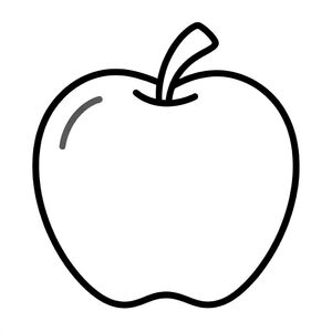 Realistic Minimalist apple for kids aged 3 to 6 years, thick black outlines, simple large shapes, plain white background, easy to color, no text, centered, kid-friendly illustration
