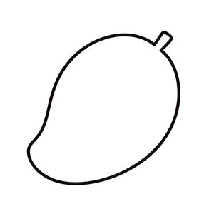 Realistic Minimalist Mango for kids aged 3 to 6 years, thick black outlines, simple large shapes, plain white background, easy to color, no text, centered, kid-friendly illustration