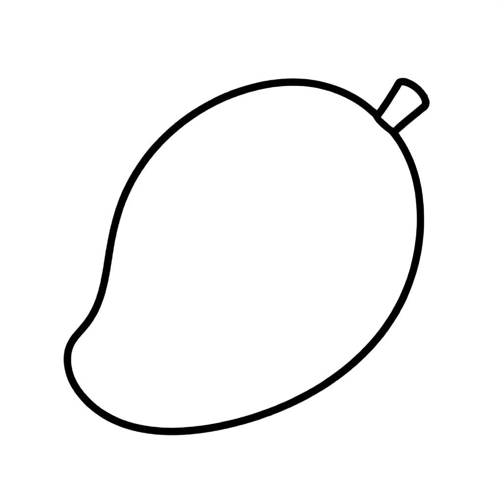 Simple Minimalist mango for kids aged 3 to 6 years, thick black outlines, large simple shapes, plain white background, centered on the page, easy to color, no text, no shading, kid-friendly illustration