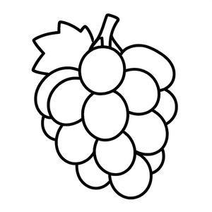 Realistic Minimalist Grapes for kids aged 3 to 6 years, thick black outlines, simple large shapes, plain white background, easy to color, no text, centered, kid-friendly illustration